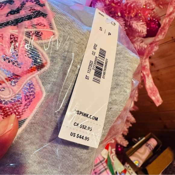 PINKxLoveShackFancy Gray Tee with sequin bow 🎀 and Pink Plaid Pajama Pants - Picture 6 of 9